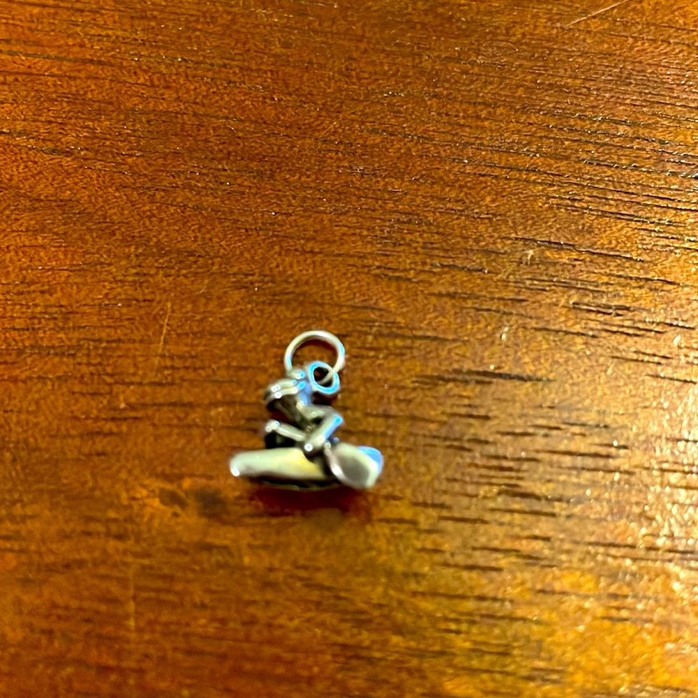 Little frog paddling a canoe Sterling silver charm for pendant/braclet